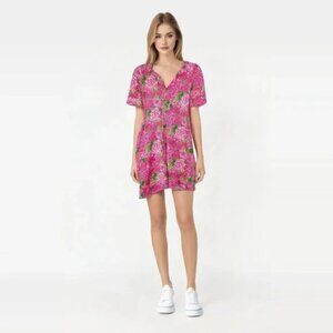 Lilly Pulitzer May Flowers Pink Floral 100% Silk Belted Dress Size 6
